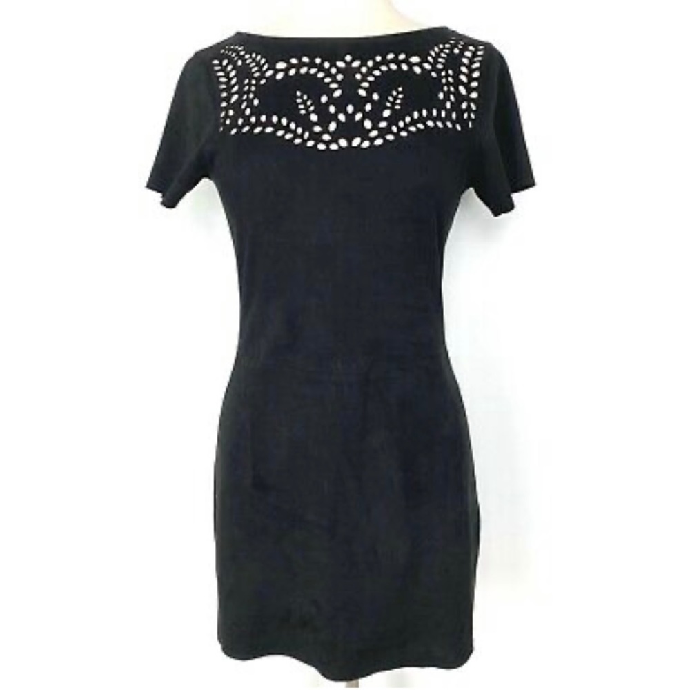 Sanctuary Black Alexia Faux Suede Shift Laser Cut Sheath Dress Size Small